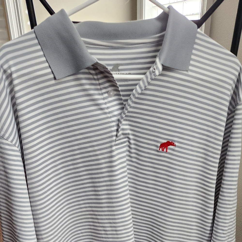 TuskWear University of Alabama Gray & White Striped Polo Elephant Logo XL
